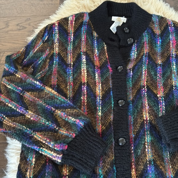 Vintage 80’s 90’s Mohair Blend Chevron Zig Zag Knit Sweater Coat Sz M Yarnworks - Picture 8 of 8